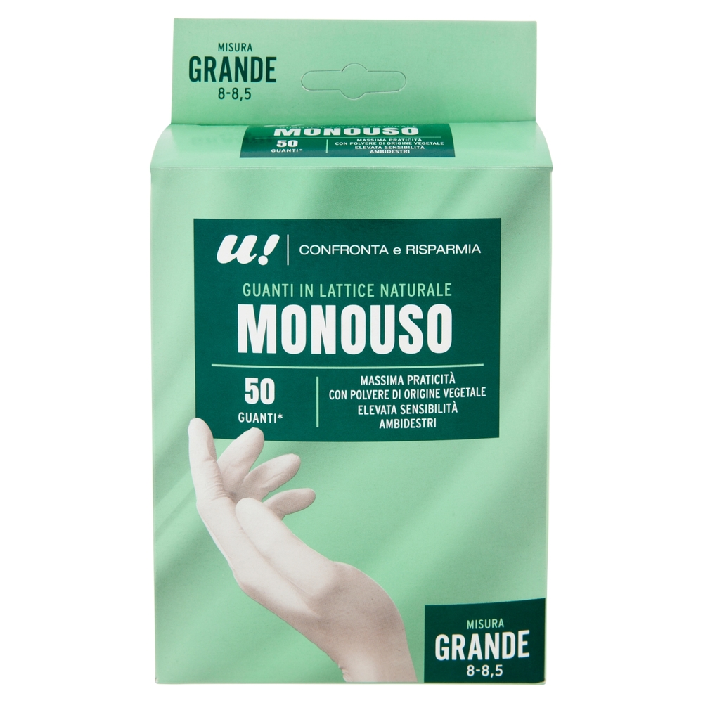 50 Guanti Monouso in Lattice Naturale Misura Grande U! Confronta e Risparmia